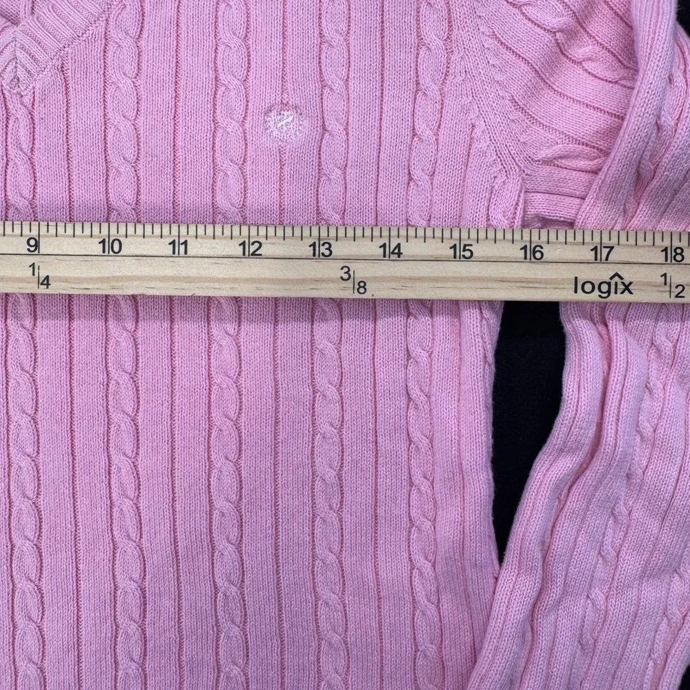 IZOD Womens Pink V-Neck Cable Knit 100% Cotton Sweater Size Small RN 36543